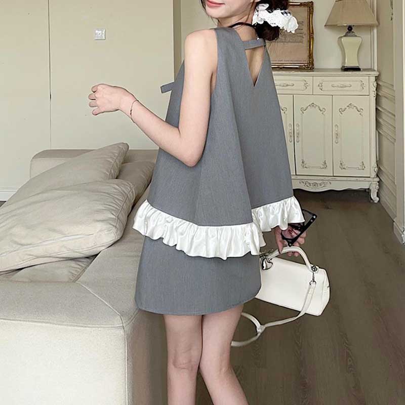 精緻名媛風蝴蝶結V領西裝上衣+短裙套裝