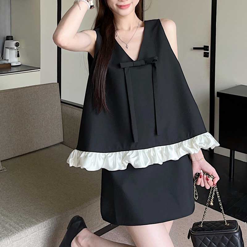 精緻名媛風蝴蝶結V領西裝上衣+短裙套裝