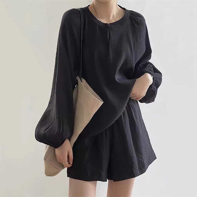 休閒舒適防曬襯衫+高腰寬褲套裝(4色）