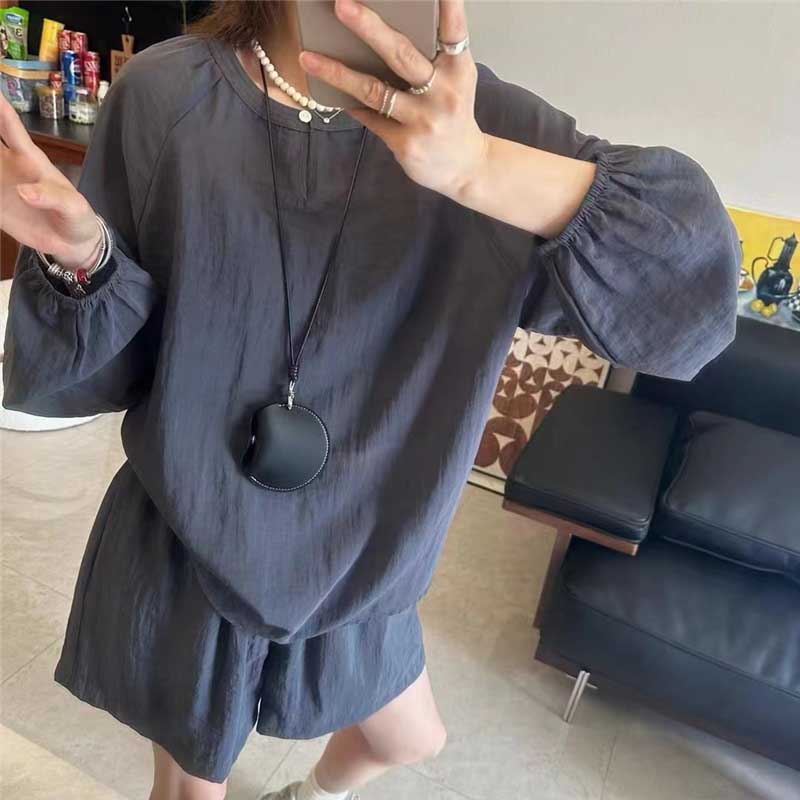 休閒舒適防曬襯衫+高腰寬褲套裝(4色）