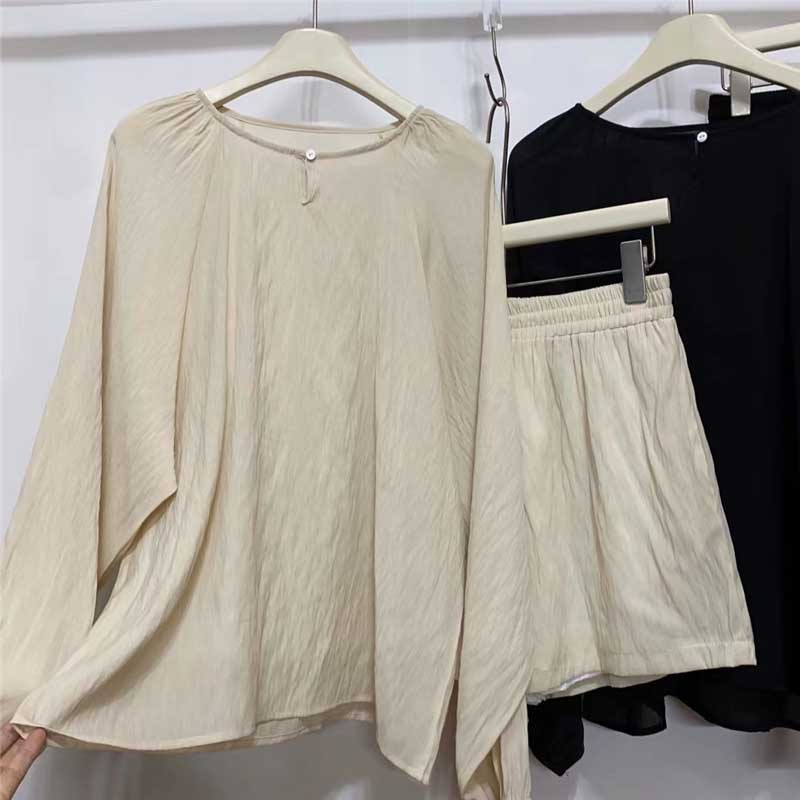 休閒舒適防曬襯衫+高腰寬褲套裝(4色）