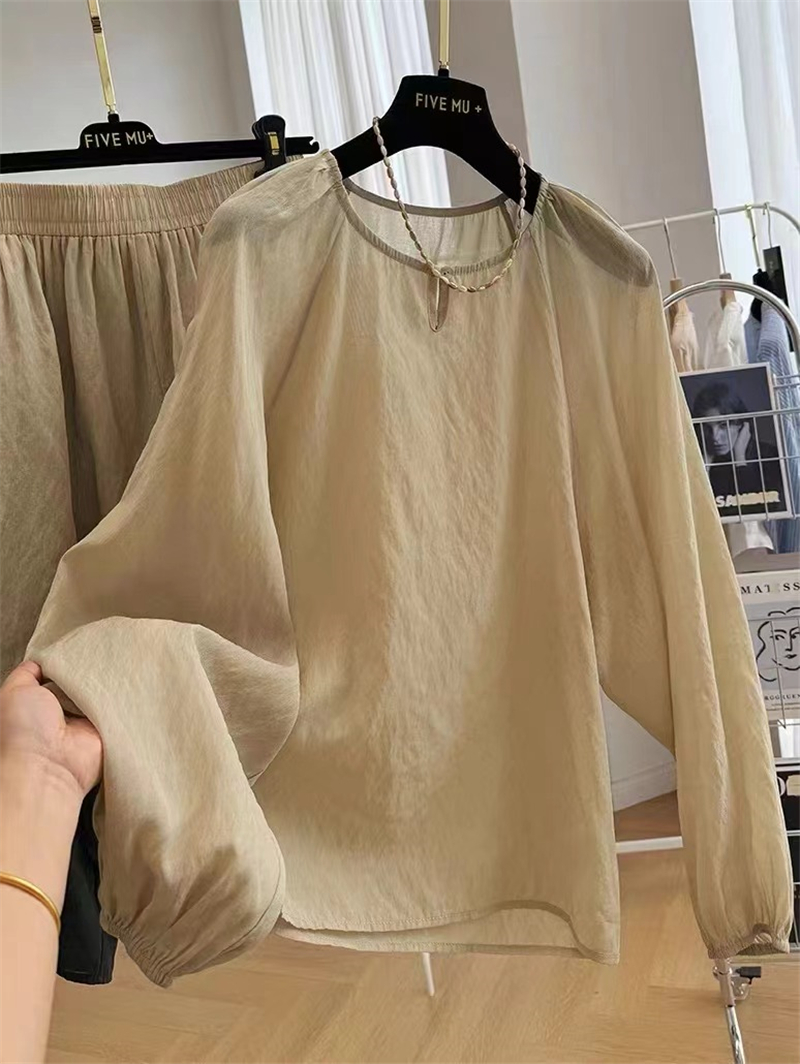 休閒舒適防曬襯衫+高腰寬褲套裝(4色）