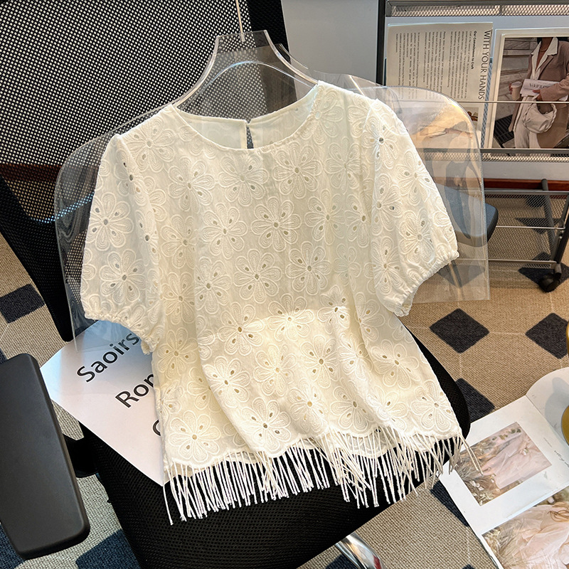 韓系減齡小個子鏤空流蘇小衫