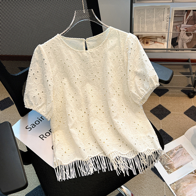 韓系減齡小個子鏤空流蘇小衫
