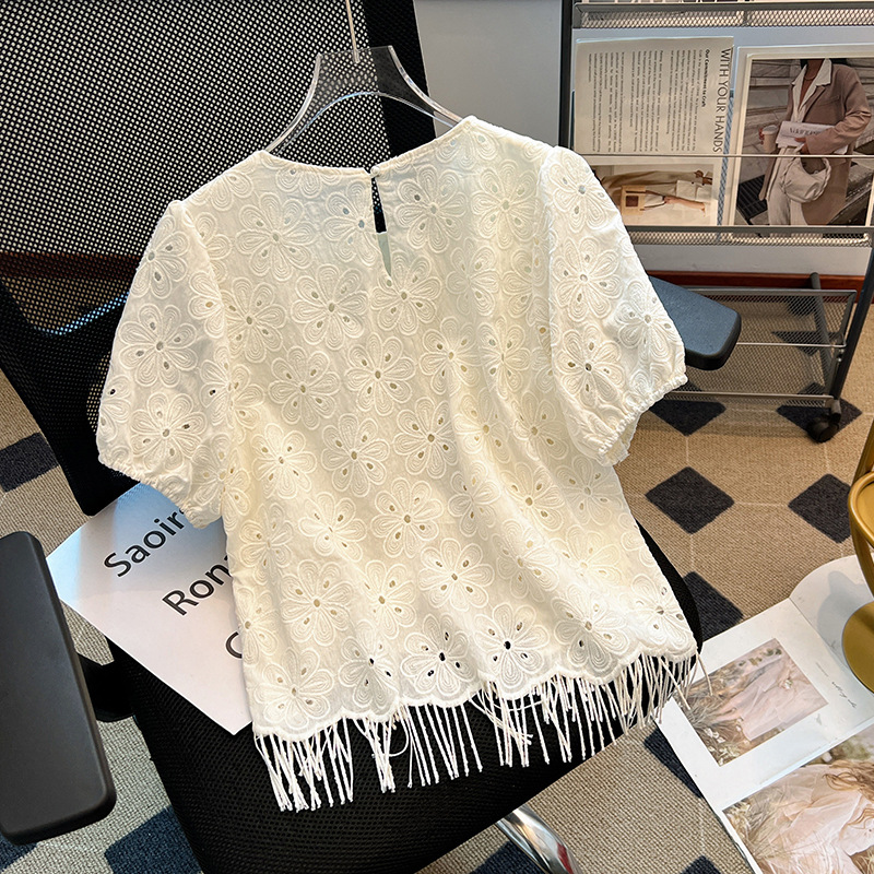 韓系減齡小個子鏤空流蘇小衫