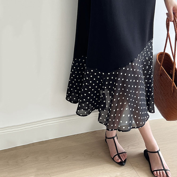 法式拼接波點魚尾洋裝