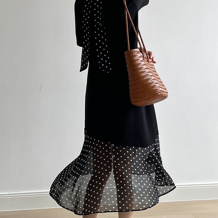 法式拼接波點魚尾洋裝
