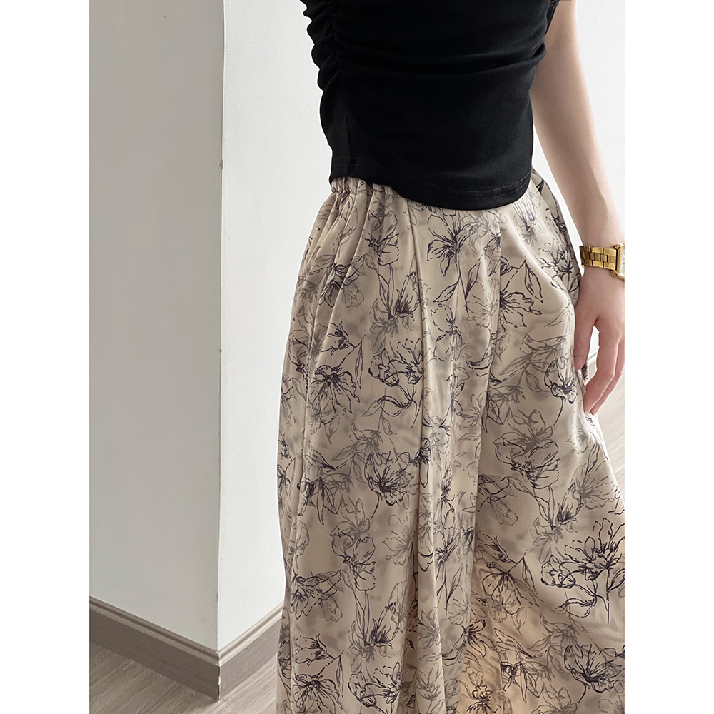 高腰顯瘦水墨印花休閑寬褲