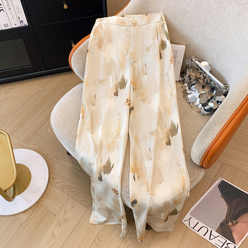 國風新中式高腰寬鬆垂感冰絲休閒寬褲