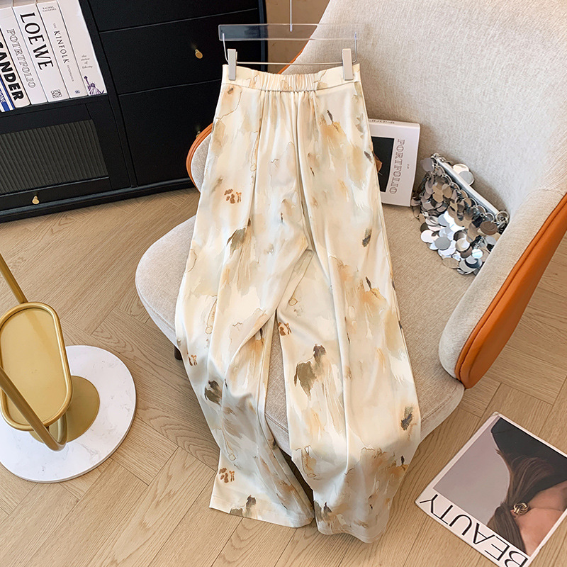 國風新中式高腰寬鬆垂感冰絲休閒寬褲