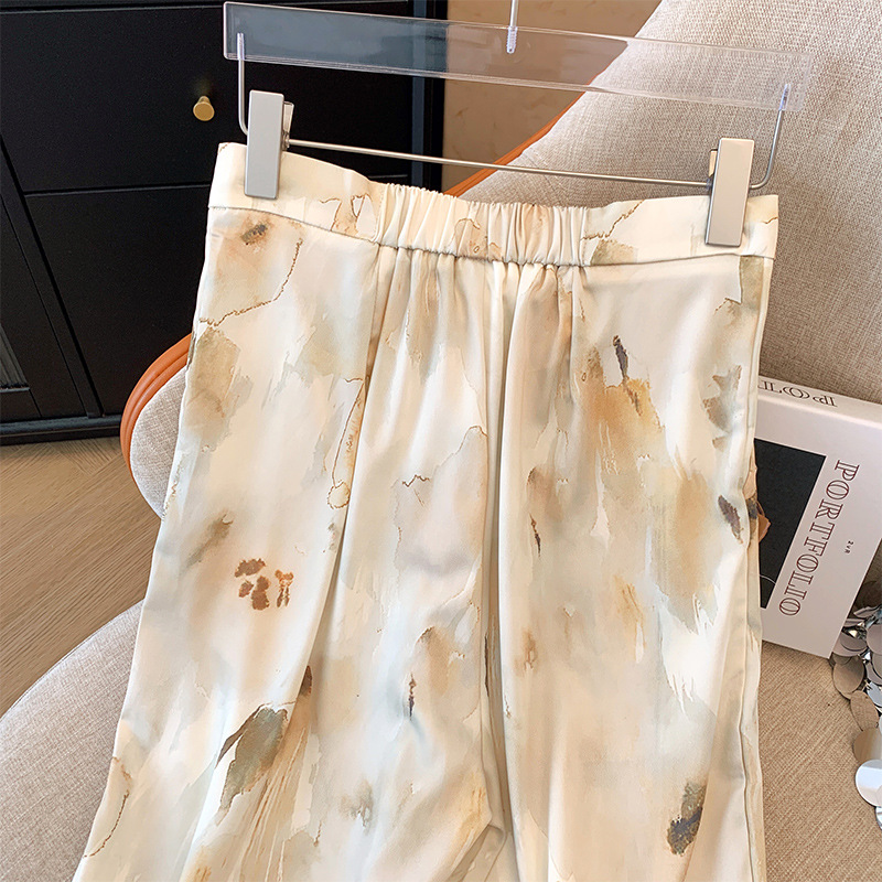 國風新中式高腰寬鬆垂感冰絲休閒寬褲