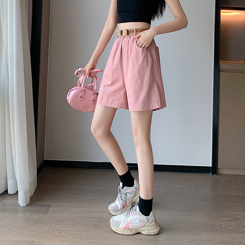 韓版休閒棉質麻闊腿工裝短褲(3色)