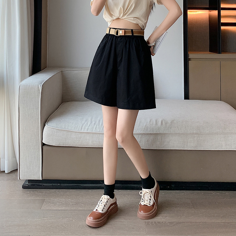 韓版休閒棉質麻闊腿工裝短褲(3色)