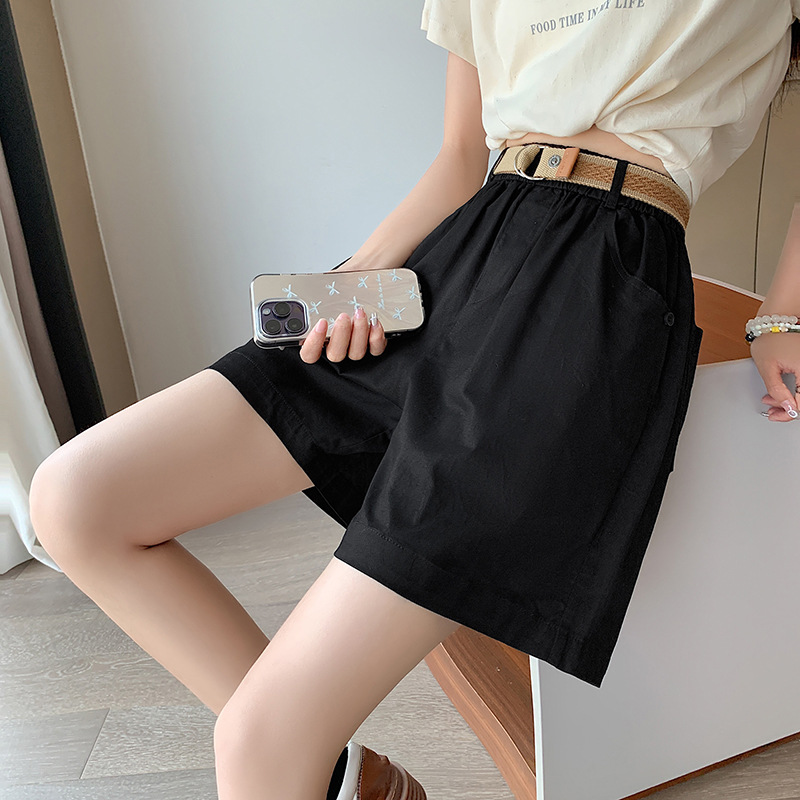 韓版休閒棉質麻闊腿工裝短褲(3色)