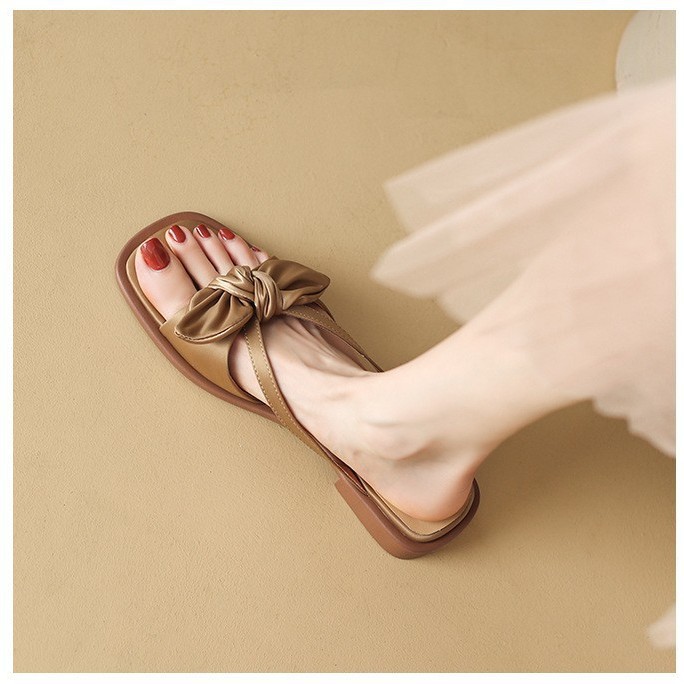 法式復古蝴蝶結綢緞拖鞋