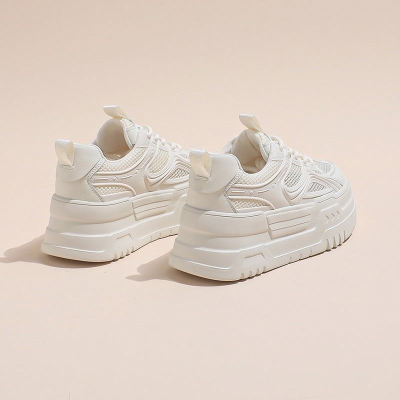 鬆糕厚底網面透氣休閒運動小白鞋