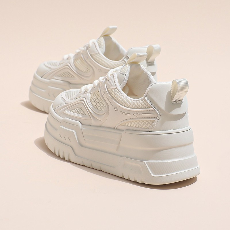 鬆糕厚底網面透氣休閒運動小白鞋