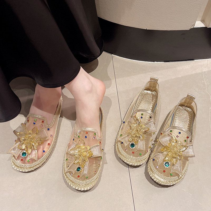 水鑽蝴蝶結漁夫鞋韓版平底休閒鞋