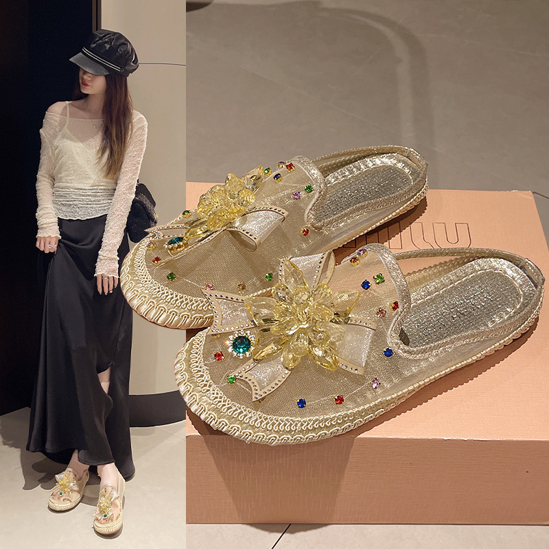 水鑽蝴蝶結漁夫鞋韓版平底休閒鞋