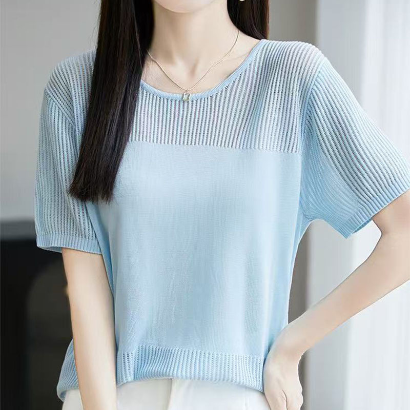 韓版休閒薄款鏤空短袖針織t卹（5色）