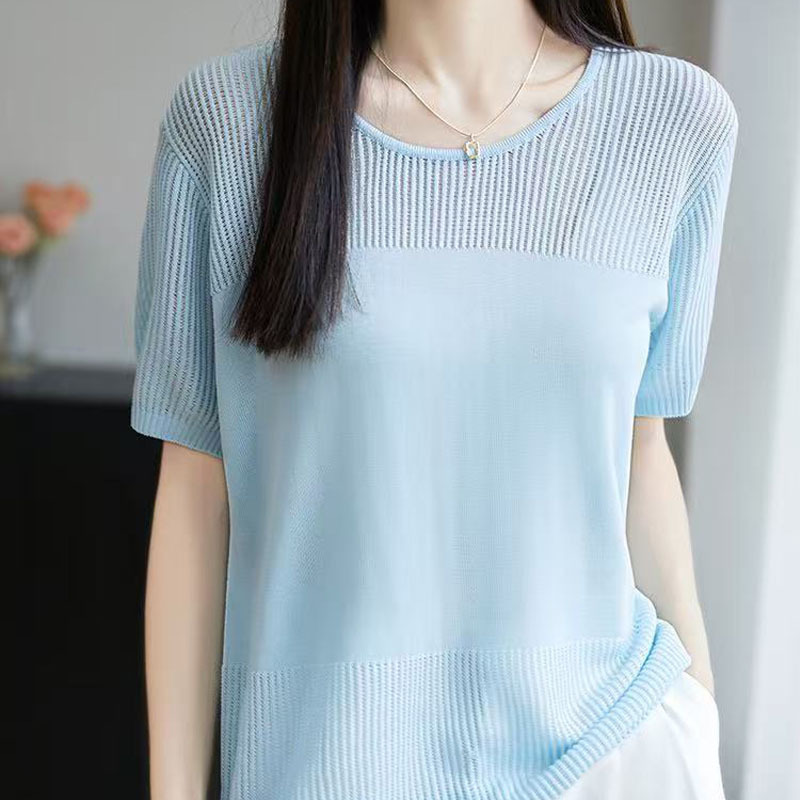 韓版休閒薄款鏤空短袖針織t卹（5色）