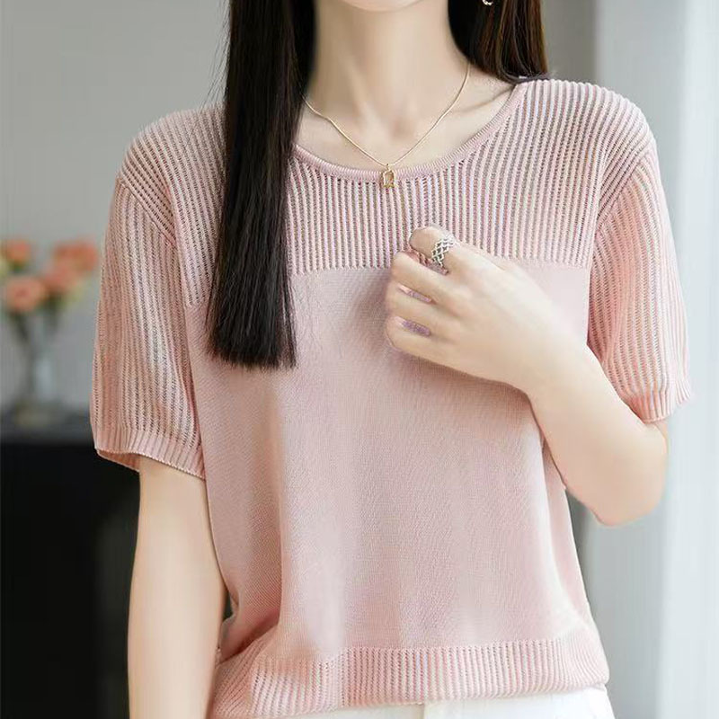 韓版休閒薄款鏤空短袖針織t卹（5色）