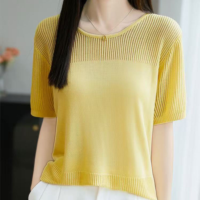 韓版休閒薄款鏤空短袖針織t卹（5色）