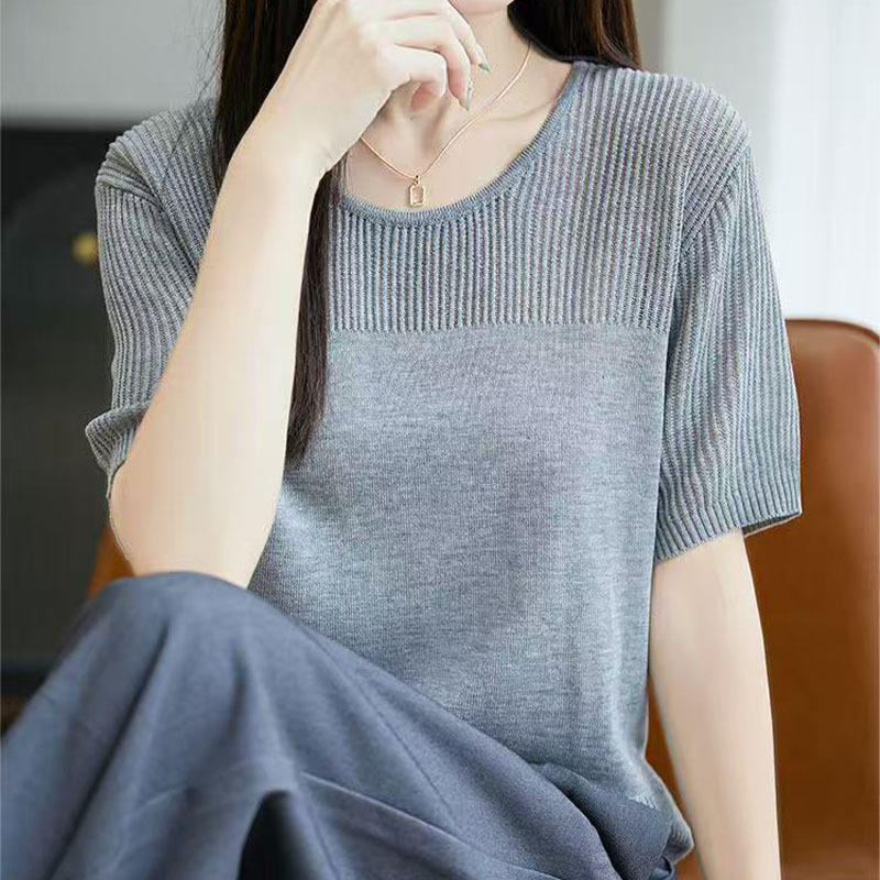 韓版休閒薄款鏤空短袖針織t卹（5色）