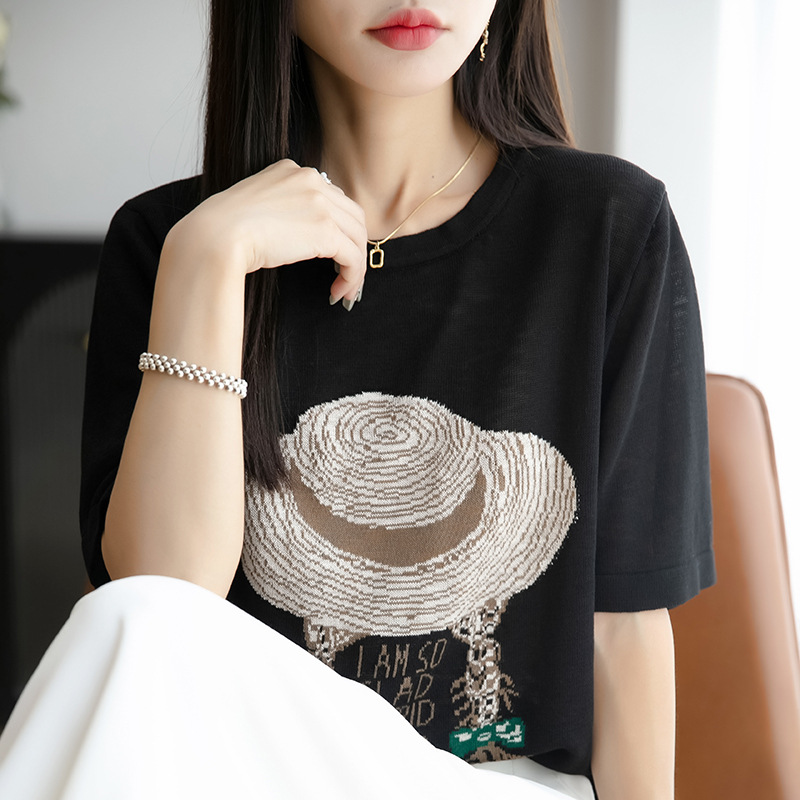 簡約印花冰絲針織短袖t卹(6色)