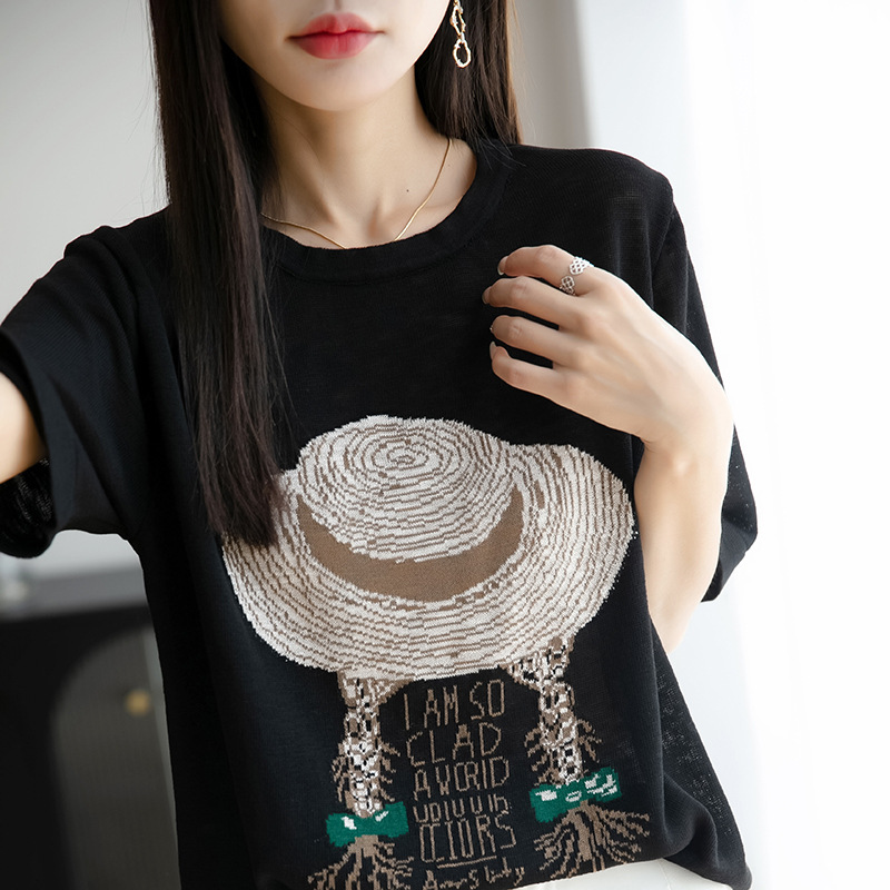 簡約印花冰絲針織短袖t卹(6色)