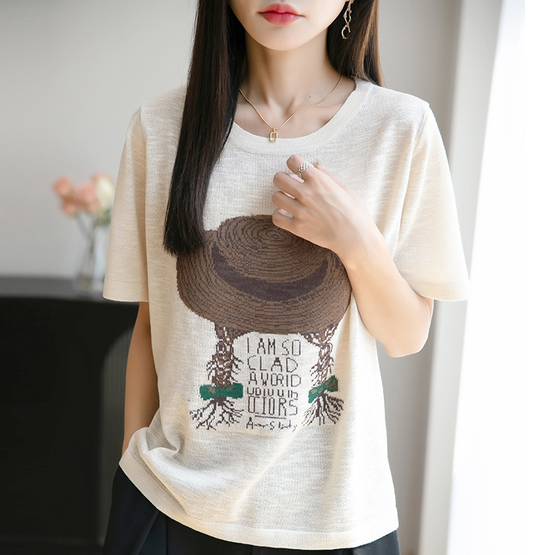 簡約印花冰絲針織短袖t卹(6色)