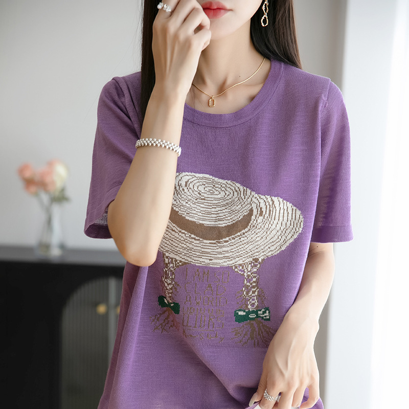 簡約印花冰絲針織短袖t卹(6色)