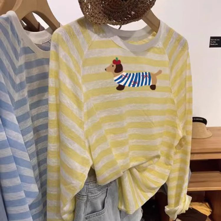 夏日多巴胺藍色條紋防曬長袖T卹(3色)