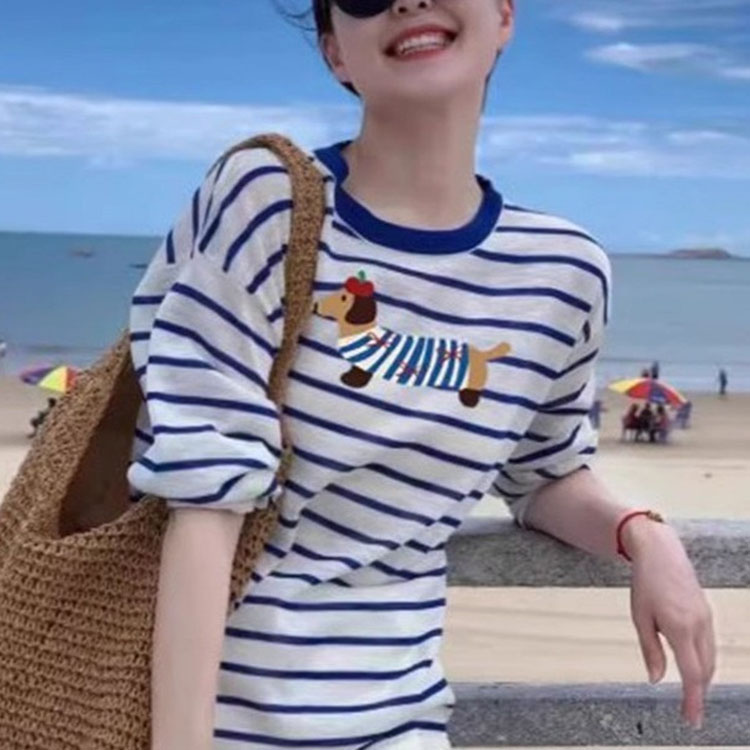 夏日多巴胺藍色條紋防曬長袖T卹(3色)