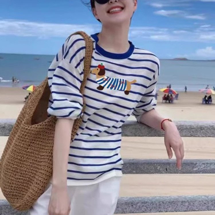 夏日多巴胺藍色條紋防曬長袖T卹(3色)