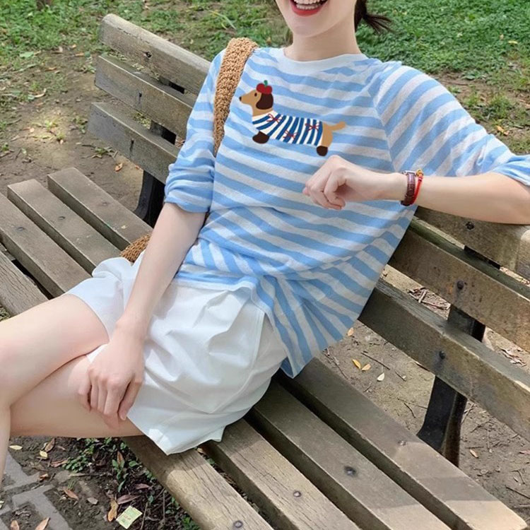 夏日多巴胺藍色條紋防曬長袖T卹(3色)