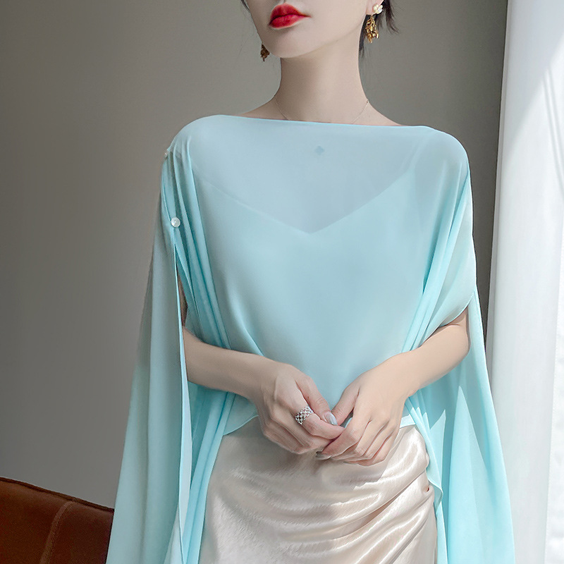 純色絲巾度假風套頭防曬披肩(6色)