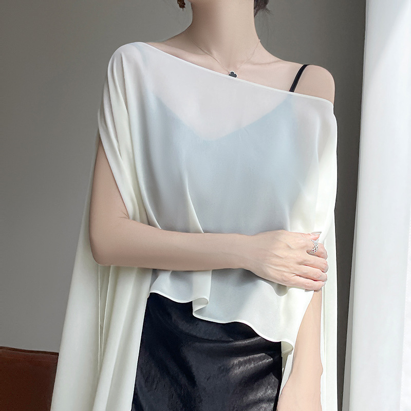 純色絲巾度假風套頭防曬披肩(6色)