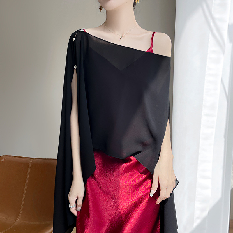 純色絲巾度假風套頭防曬披肩(6色)