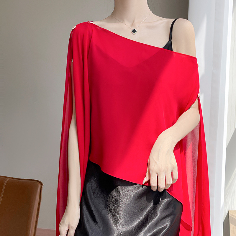 純色絲巾度假風套頭防曬披肩(6色)