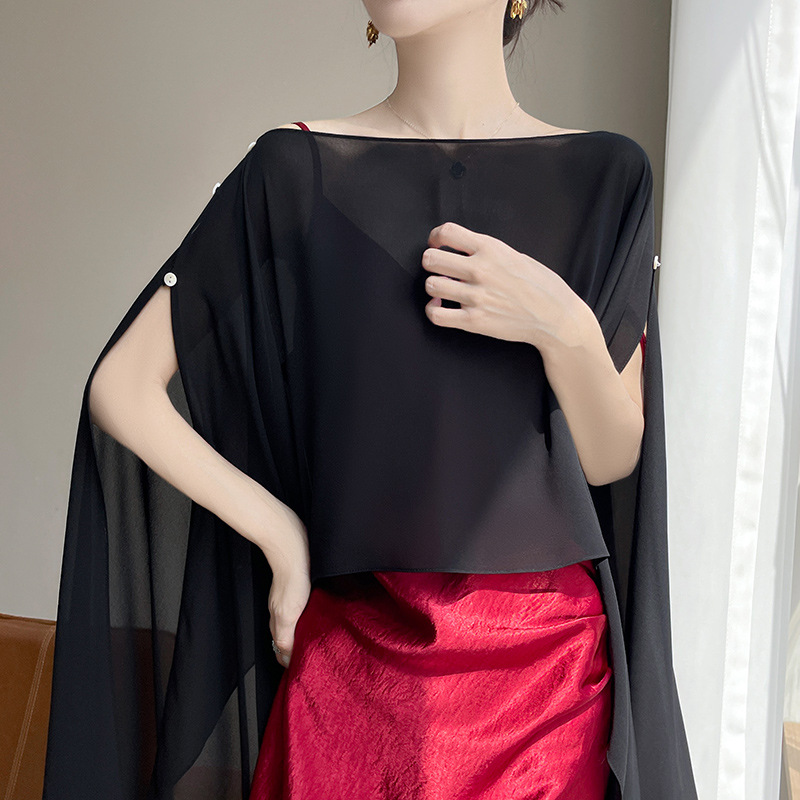 純色絲巾度假風套頭防曬披肩(6色)