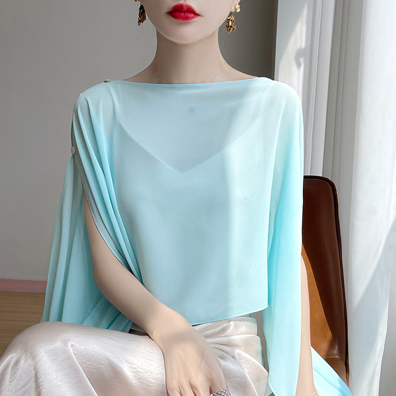 純色絲巾度假風套頭防曬披肩(6色)