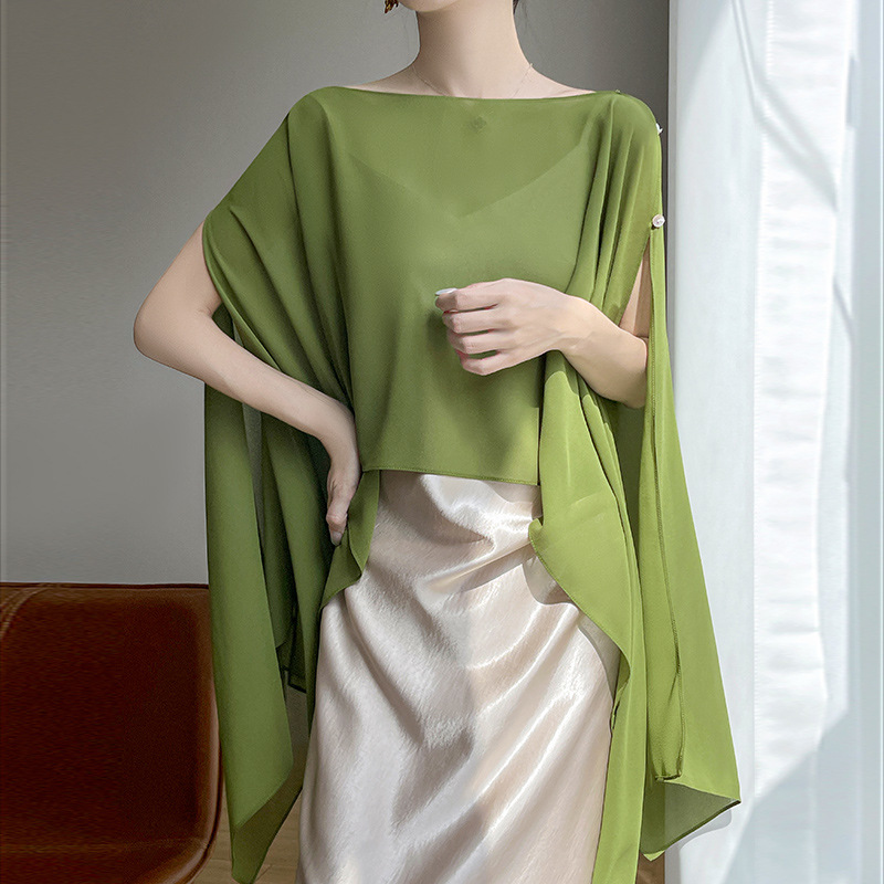 純色絲巾度假風套頭防曬披肩(6色)