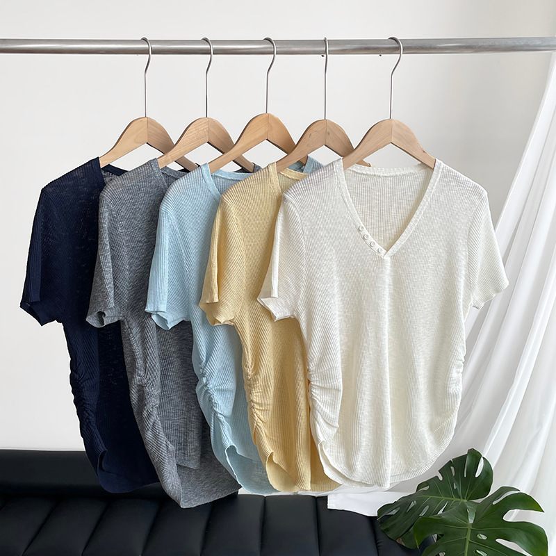 韓系V領別緻短袖針織上衣(5色)