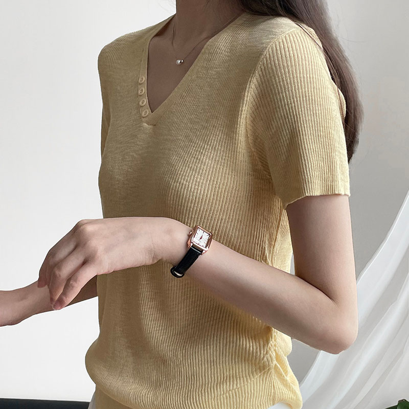 韓系V領別緻短袖針織上衣(5色)