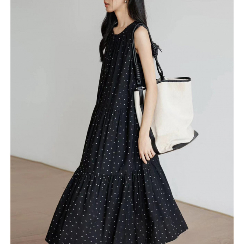 文藝日系度假風無袖碎花寬鬆背心裙