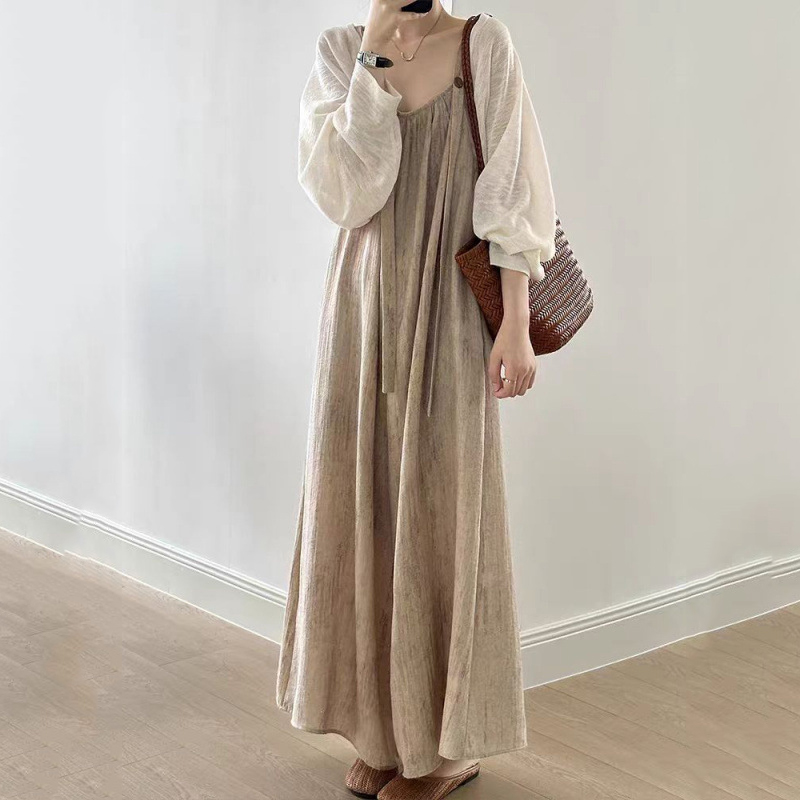 日系慵懶棉麻垂感寬鬆休閒連體背帶褲