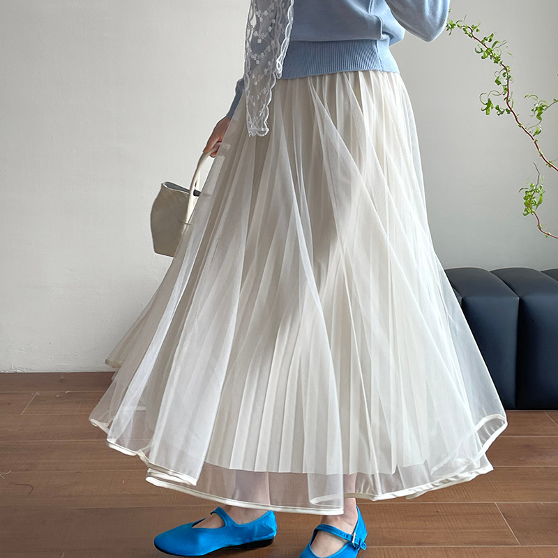 韓系甜美仙氣飄逸百褶紗裙