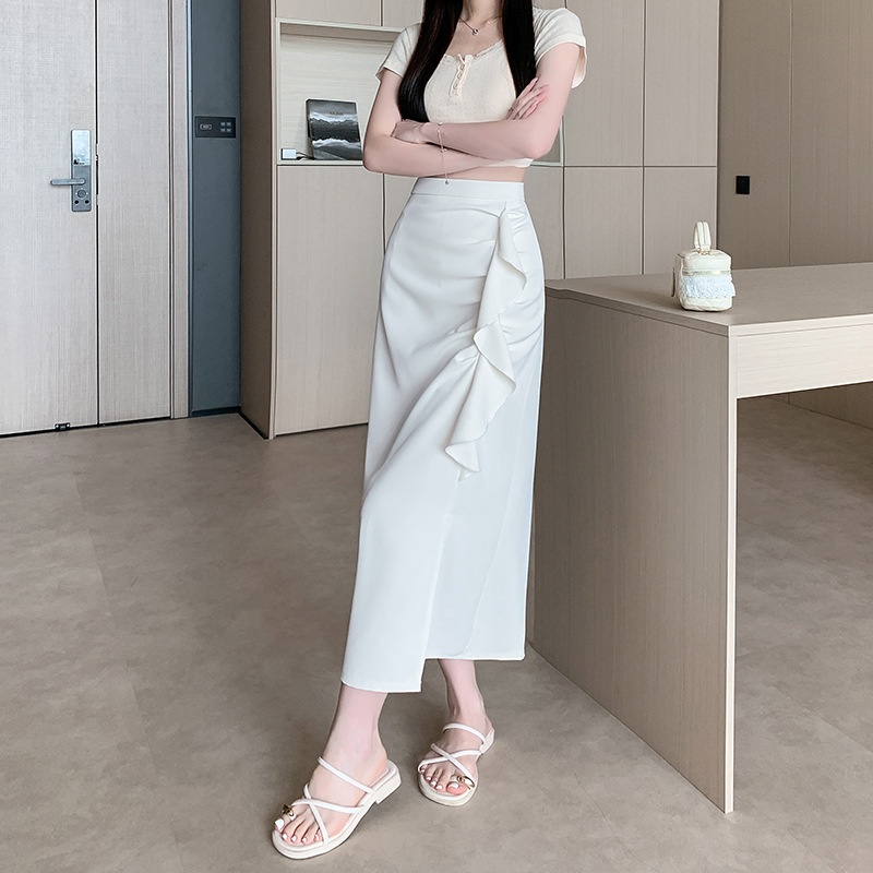 韓版高腰開叉褶皺半身裙