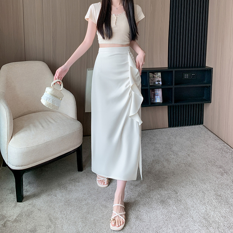韓版高腰開叉褶皺半身裙